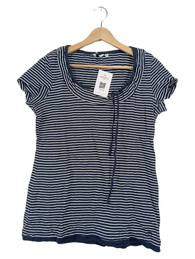 Tom Tailor Damen T-Shirt Gr. M Gestreift Blau Weiß Maritim Bindedetail