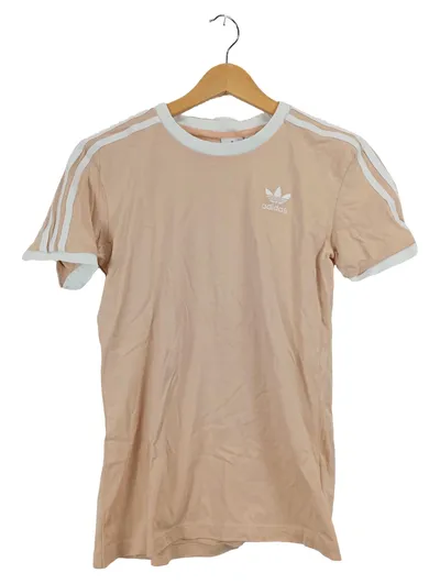 adidas Originals Damen T-Shirt Gr. 34/XS Beige Streifen Logo Baumwolle Freizeit