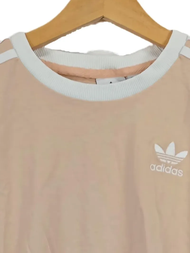 adidas Originals Damen T-Shirt Gr. 34/XS Beige Streifen Logo Baumwolle Freizeit 2