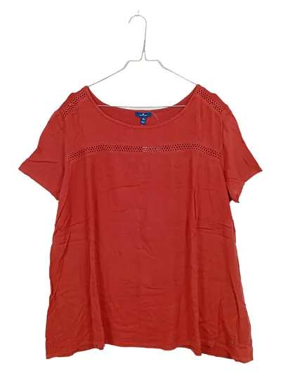 Tom Tailor Damen T-Shirt Gr. XL Rot Viskose Lochmuster Casual