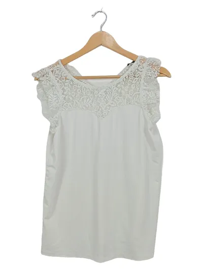VERO MODA Damen Top mit Spitze Weiß Gr. M Ärmellos Feminin