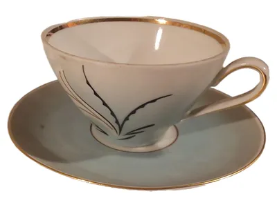 Leuchtenburg Tasse mit Untertasse Porzellan Handgemalt Gold Vintage