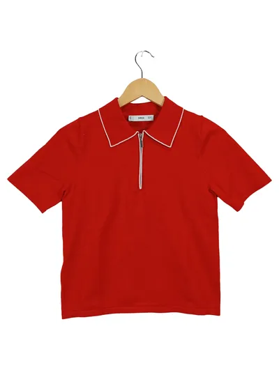 MNG Poloshirt Damen Rot Gr. 36/S Klassisch mit Reißverschluss