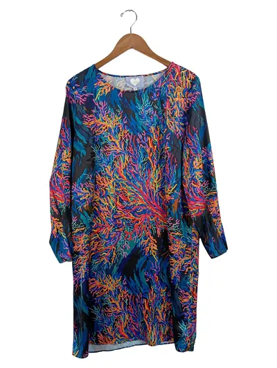 ANNI FOR FRIENDS Damen Freizeitkleid Gr. 42 Mehrfarbig Korallenmuster Langarm