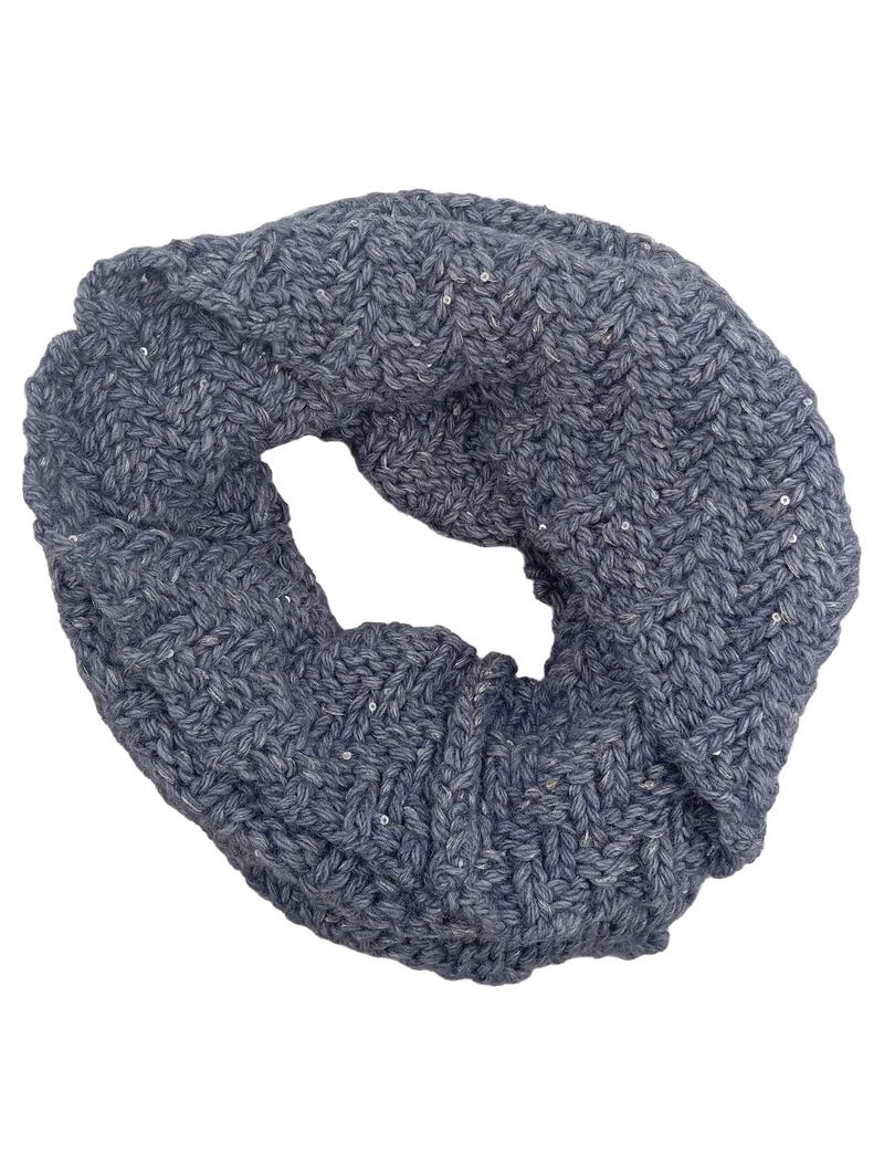 Finn Flare Damen Strickschal Loop Schal Grau Zopfmuster Pailletten Wolle 1