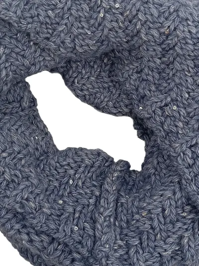 Finn Flare Damen Strickschal Loop Schal Grau Zopfmuster Pailletten Wolle