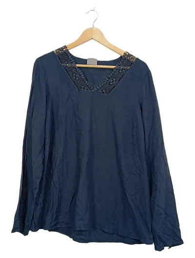 VERO MODA Damen Langarmshirt mit Spitze V-Ausschnitt Blau Gr. L