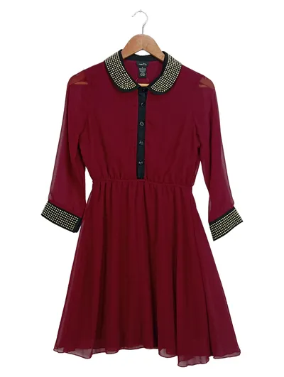 rue21 Freizeitkleid Damen Gr. 36/S Rot Feminin Nieten Kragen Langarm