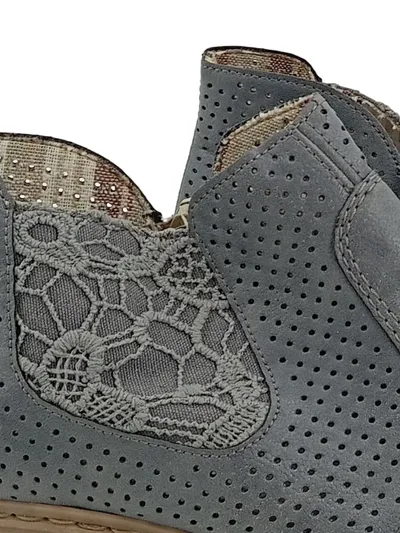 Rieker Damen Stiefeletten Gr. 37 Grau Casual Lochmuster Reißverschluss