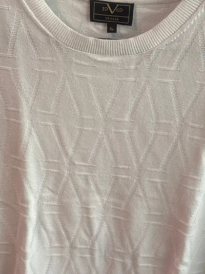 19V69 ITALIA Pullover Herren XL Weiß Basic Strukturmuster Langarm