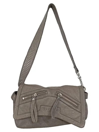 Liebeskind Berlin Damen Umhängetasche Leder Grau Casual Nieten Reißverschluss