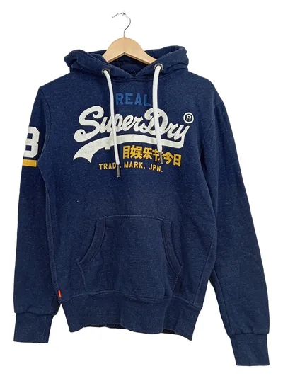 Superdry Kapuzenpullover Herren XS Blau Logo Print Hoodie Streetwear
