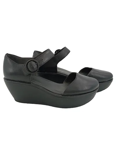 Camper Damen Wedges Gr. 37 Schwarz Klassisch Leder Plateau Mary Jane Schuhe