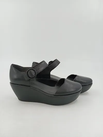 Camper Damen Wedges Gr. 37 Schwarz Klassisch Leder Plateau Mary Jane Schuhe