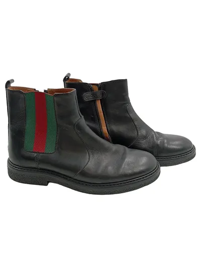Gucci Chelsea Boots Kinder Leder Schwarz Web Stripe Gr. 34