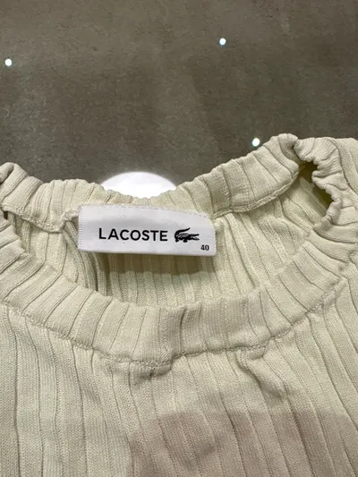 Lacoste Damen Pullover Gr. 40/L Beige Rippstrick Casual Viskose