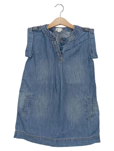 Okaïdi Jeanskleid Mädchen Gr. 116 Blau Uni Baumwolle Sommer Freizeit