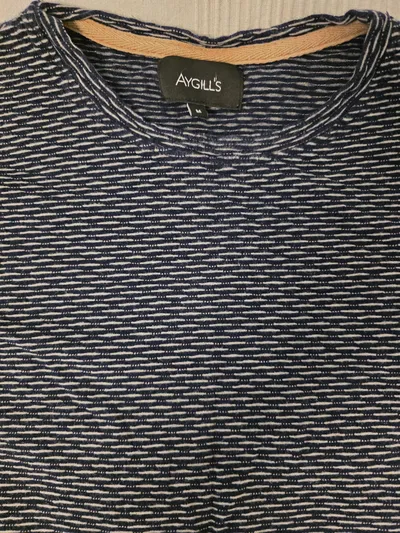 Aygill's Herren T-Shirt Gr. M Blau Gestreift Baumwolle Casual Freizeit