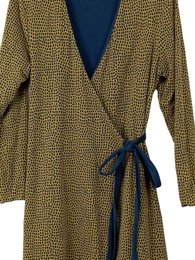 Deerberg Wickelkleid Punkte Gelb Gr. 38 Freizeit Midikleid Schleife Rüschen