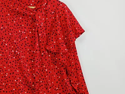 ZARA Damen Bluse Rot Herzmuster Schleife Rüschen Gr. S