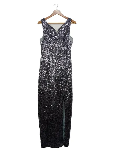 BODYFLIRT Damen Abendkleid Gr. 38 M Silber Pailletten Maxikleid Elegant