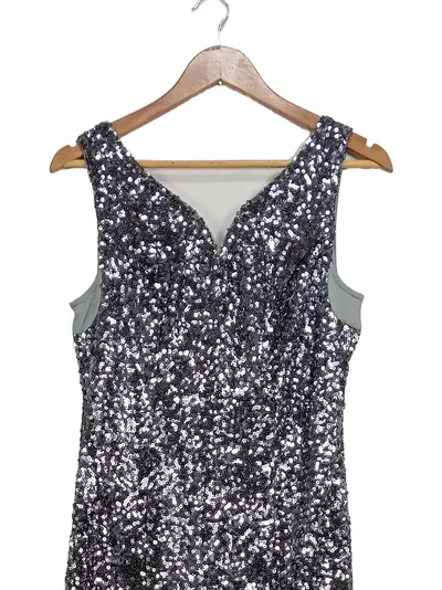 BODYFLIRT Damen Abendkleid Gr. 38 M Silber Pailletten Maxikleid Elegant