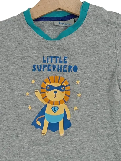 Impidimpi Kinder T-Shirt Gr. 86 Tiermotiv Löwe Schriftzug Grau Baumwolle