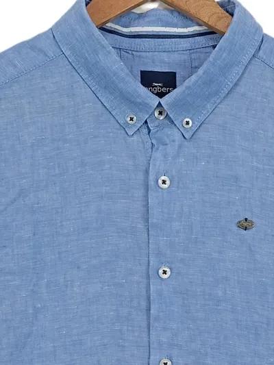 Engbers Herren Freizeithemd Leinen Blau Casual Kurzarm XXL