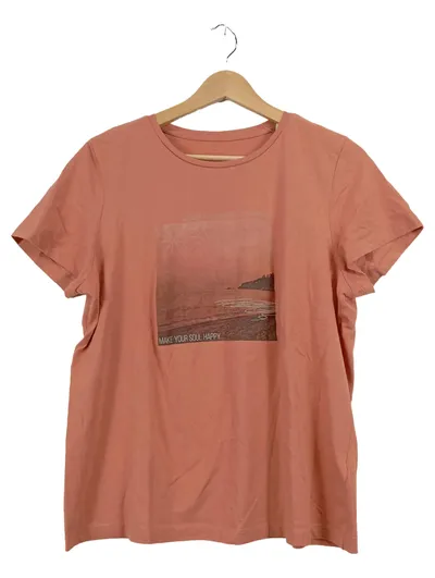 Tom Tailor Damen T-Shirt Print Rosa Gr. L Baumwolle Casual
