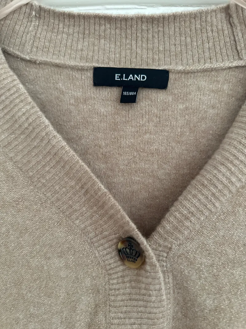 E.LAND Damen Strickjacke Cardigan Beige Gr. L 40 V-Ausschnitt 4