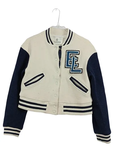 E-LAND College Varsity Jacke Kinder Gr. 160/164 Creme Navy Wolle EL Patch