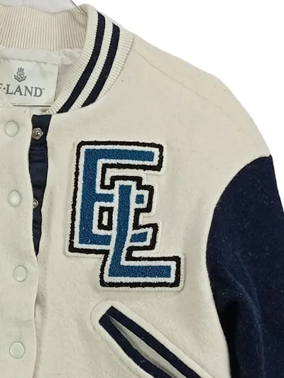 E-LAND College Varsity Jacke Kinder Gr. 160/164 Creme Navy Wolle EL Patch