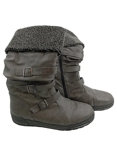 Dr. Jürgens Damen Stiefel Gr. 42 Grau Winterstiefel Fell Schnallen