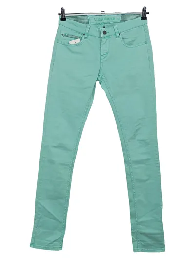 Campus Damen Jeans Slim Fit Stickerei Knopf Türkis W28 L33