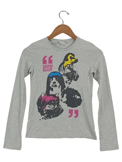 Diesel Kinder Langarmshirt Grau 158 Hunde-Katzen-Print