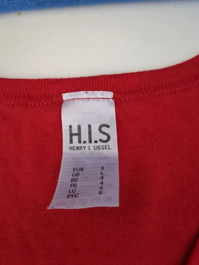 H.I.S. Herren Unterhemd Tanktop Ärmellos Rot Gr. L Basic Baumwolle