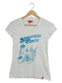 EDC by Esprit Damen T-Shirt Tropical Punch Gr. S Weiß V-Ausschnitt 1
