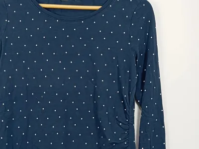 BLUEMOTION Damen Langarmshirt Gr. 36/S Blau gepunktet Basic