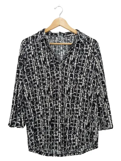 Jones New York Damen Hemdbluse Einheitsgröße Schwarz Weiß Grafisches Muster