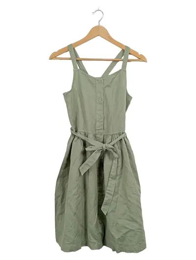 Guess Sommerkleid Mädchen Gr. 152 Oliv Midikleid Baumwolle Leinen Freizeit