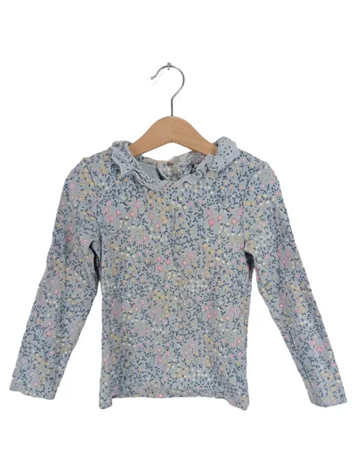 Next Mädchen Langarmshirt Blumenmuster Rüschen Spitze Blau Gr. 110