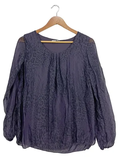ZABAIONE Damen Bluse Langarm Lila Animal Print Freizeit Gr. 38 M Viskose