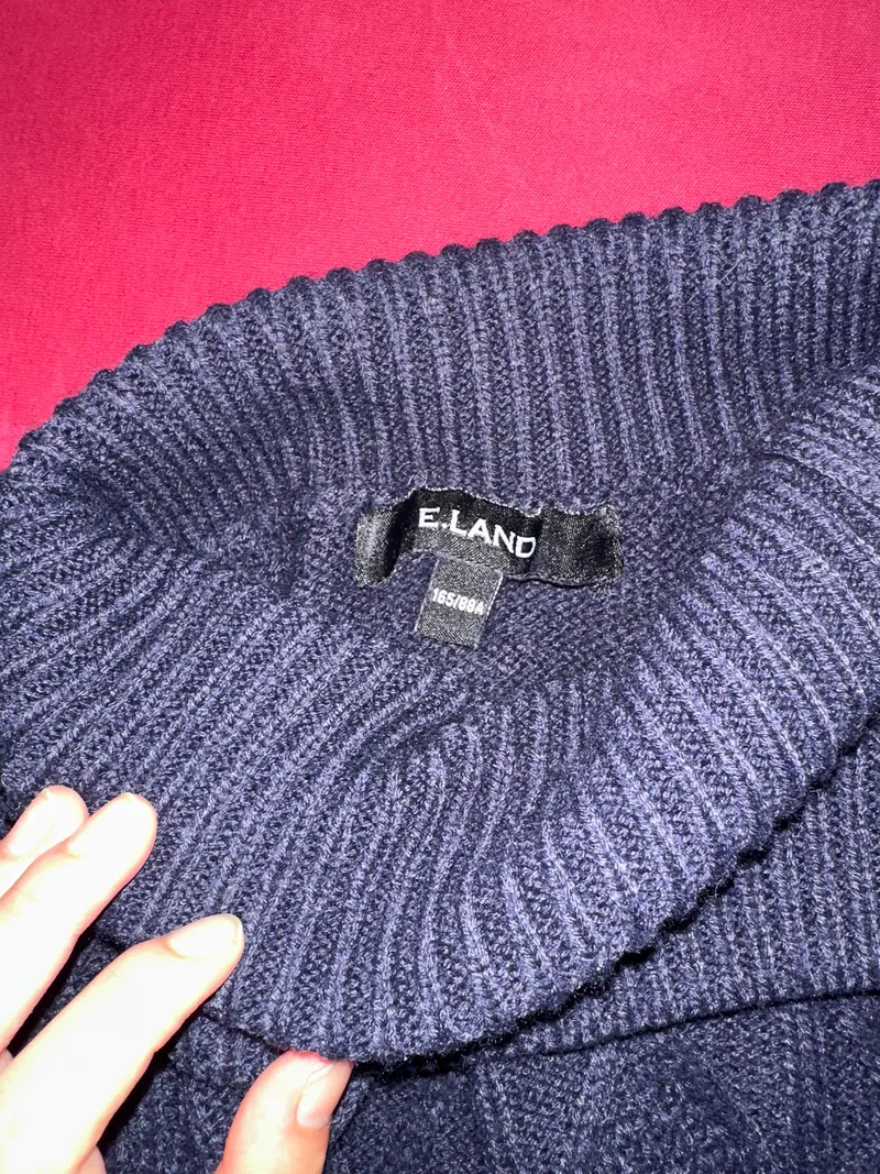 E.LAND Damen Strickpullover Zopfmuster Rollkragen Blau Gr. 36/S 7