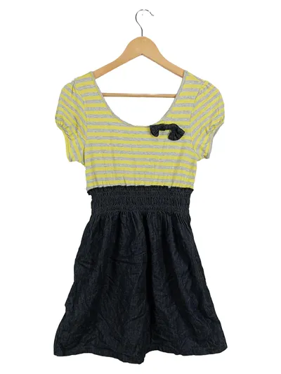 Fishbone Freizeitkleid Damen Gr. 38/M gestreift gelb grau Casual