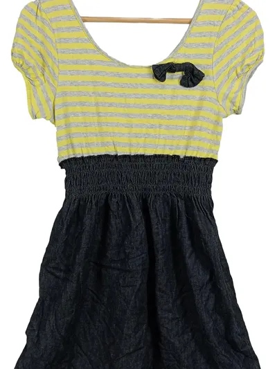 Fishbone Freizeitkleid Damen Gr. 38/M gestreift gelb grau Casual
