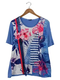 Barbara Lebek Damen T-Shirt Blumenmuster Mehrfarbig Gr. 44/XXL Casual 1