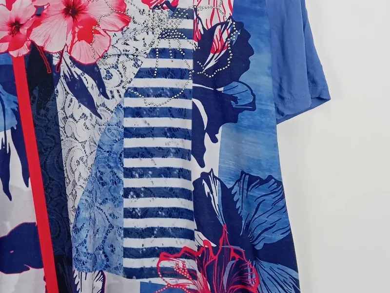 Barbara Lebek Damen T-Shirt Blumenmuster Mehrfarbig Gr. 44/XXL Casual 3