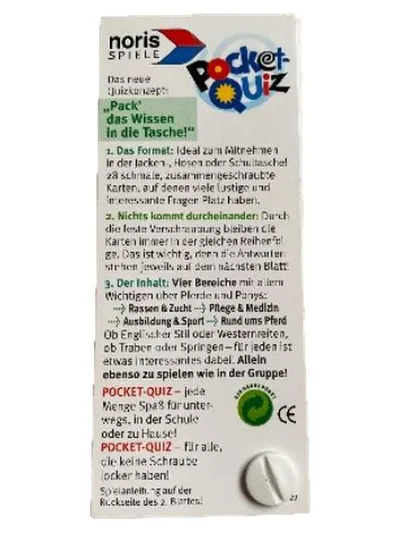 Noris Spiele Pocket Quiz Pferde Ponys Wissen Spiel ab 8 Jahre Natur Sport