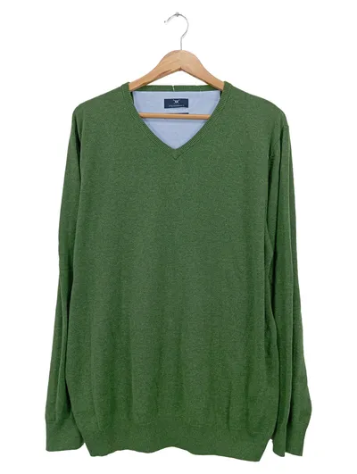 STROKESMAN'S Herren V-Ausschnitt Pullover XL Grün Baumwolle Casual