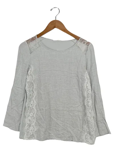 Springfield Damen Bluse Gr. 36/S Grau Feminin Spitze Perlen